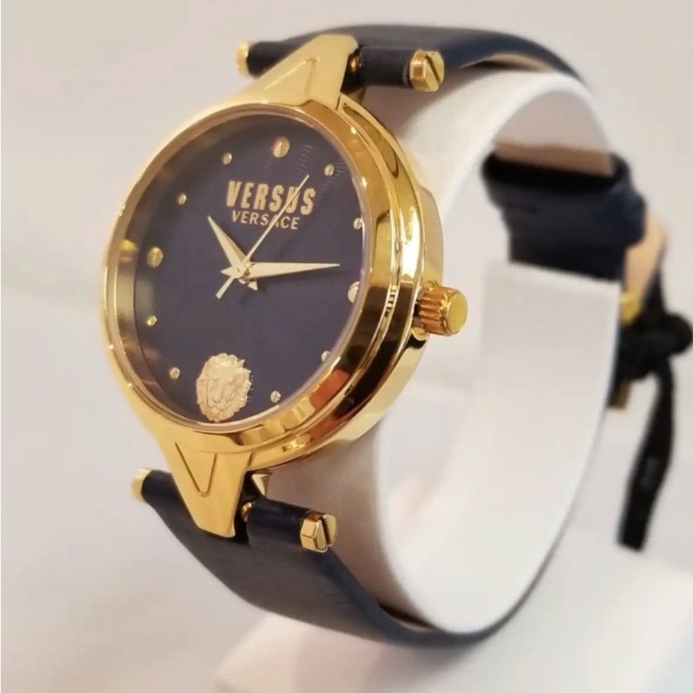 Versus Versace Gold and Black Leather Watch